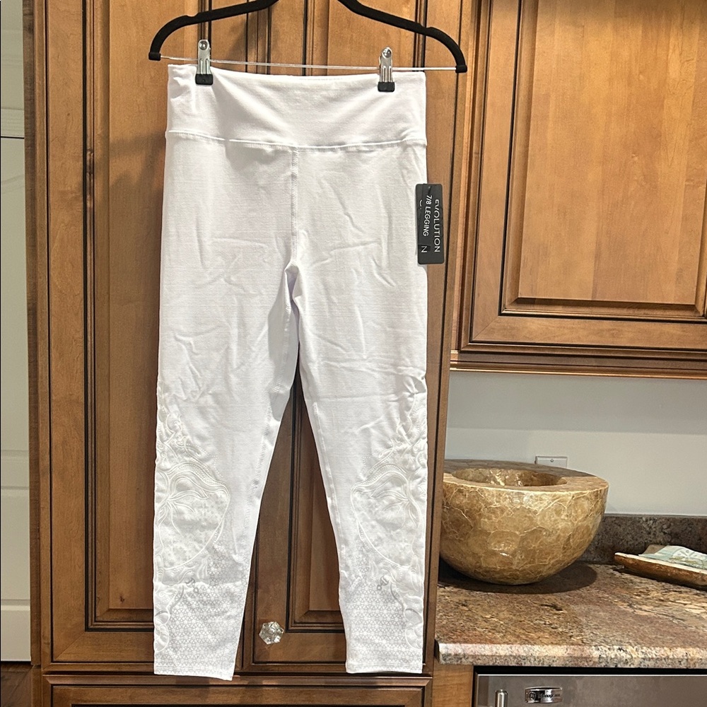 Evolution and Creation White Leggings with Subtle Embroidery